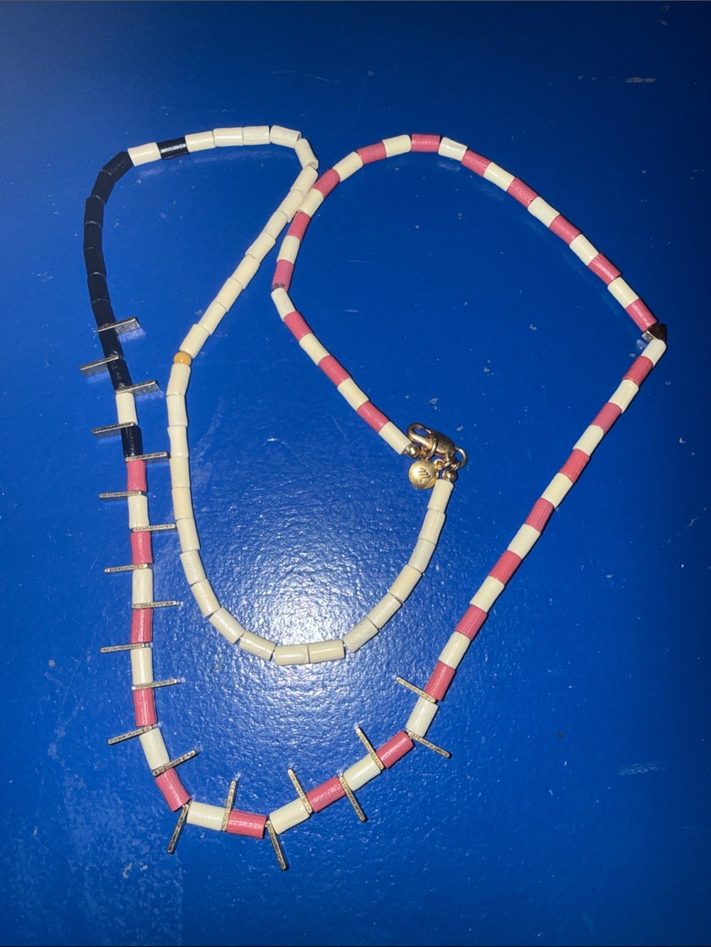 Madewell Statement Necklace Red Cream Black Gold Geometric Beaded Boho